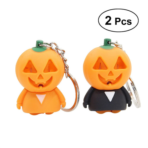 2pcs Halloween Pumpkin Man Light up LED With Sound Keyrings Key Chain Gift